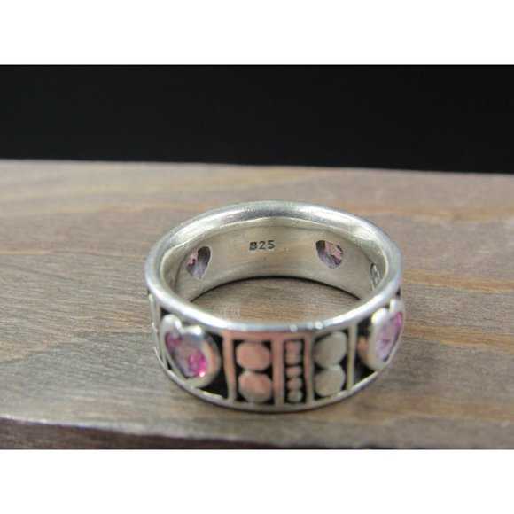 Size 6.25 Sterling Silver Pink Topaz Heart Gemstones Band Ring - Picture 5 of 8